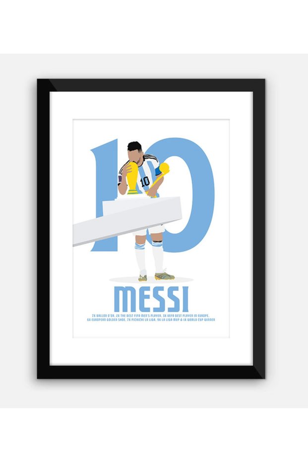Lionel Messi Argentina Champion of the World Illustration Poster with Frame 30x40cm