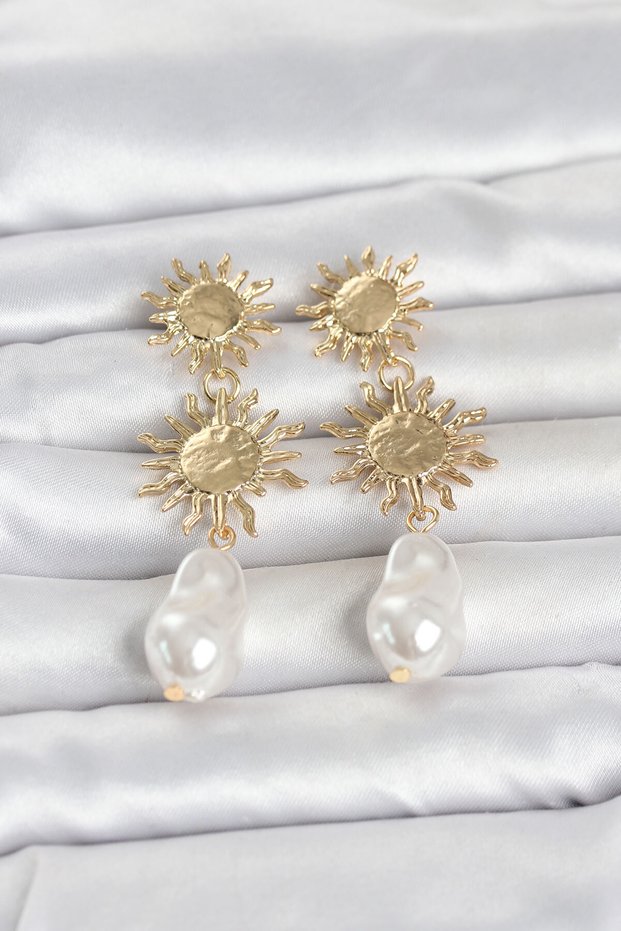 Gold Color Brass Women's Earrings with Sun Model Detail - Ebj260516W42174