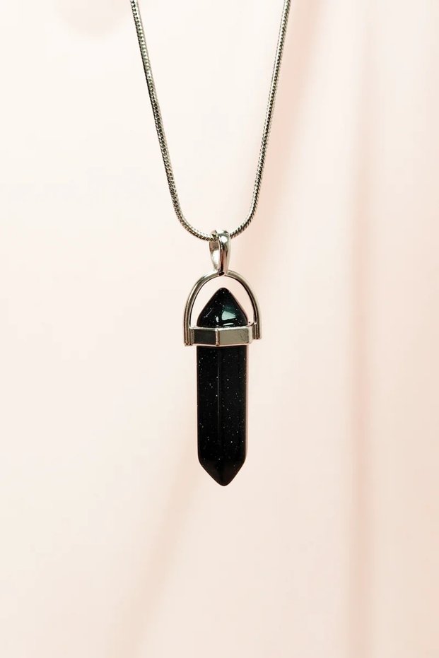 Black Star Stone Natural Stone Chain Handmade Designed Necklace End: 3.5 cm Chain: 20 cm Boxed