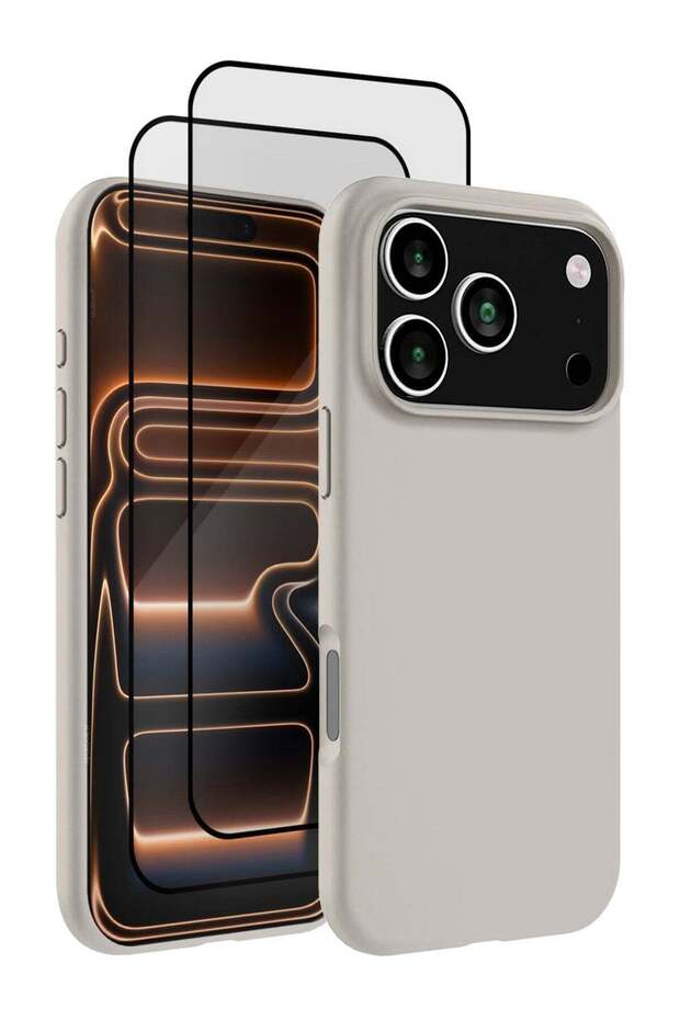 3Packs Liquid Silicone Protective Phone Case for iPhone 17 Pro Max, Soft Anti-Scratch Microfiber Lining Utra Slim Drop Protection Phone Cover with Two 3D Screen Protectors - Natural Titanium-3
