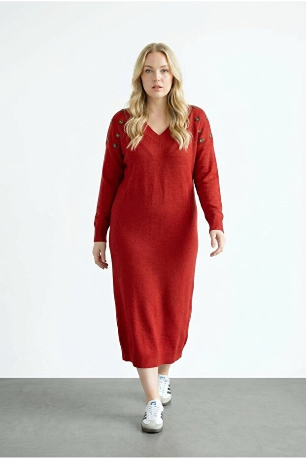 Plus Size V-Neck Long Knit Dress