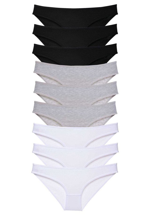 Glb-Stl41414 9 Pieces Super Eco Set Lycra Women's Slip Panties Black Gray White