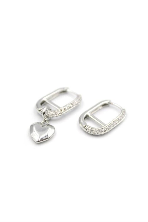 Heart Dangle Earrings - Silver - 2