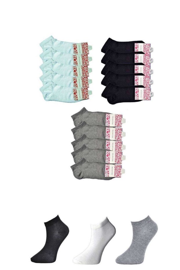 Glb-Stl41414 Black Gray and White Women's Ankle Socks 15 Pairs