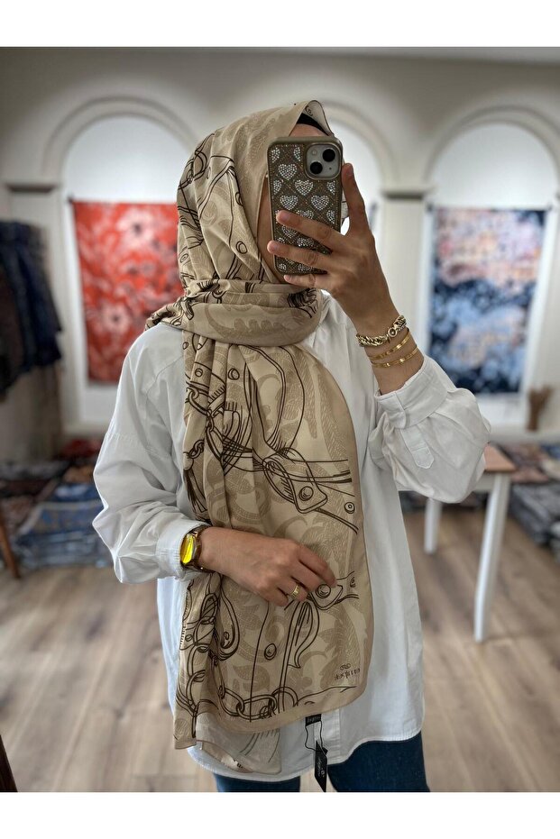 شال ناعم بنمط سلسلة - بيج