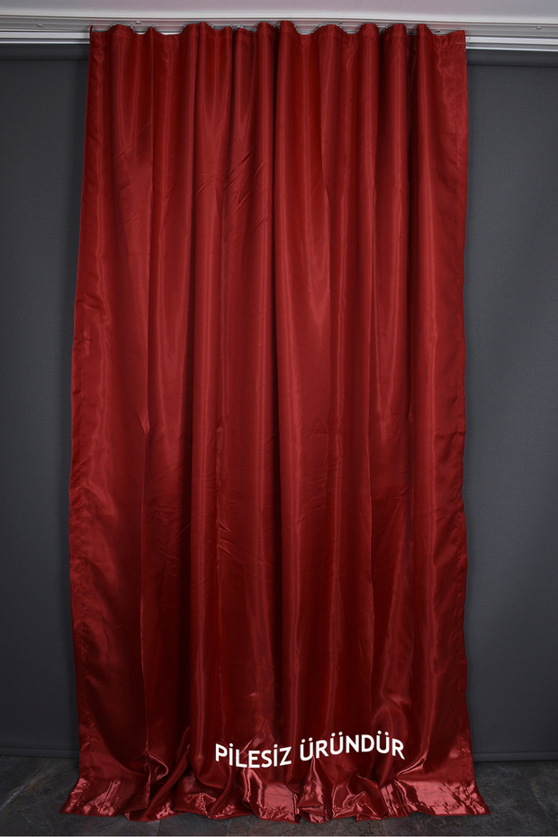 Saten Fonluk Pi̇lesi̇z Cherry Color Single Wing Background Curtain Width 200 cm Length 260 cm