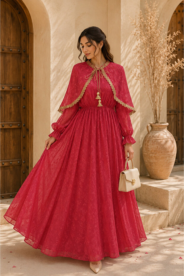 Ruby Red Grace Cape Maxi Dress