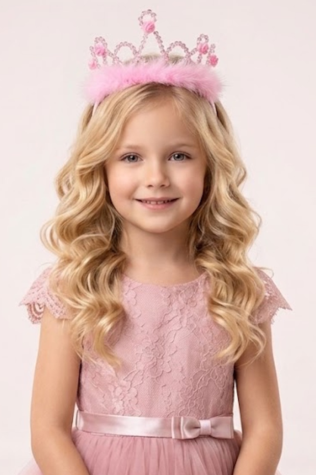 Pink Color Feather and Beaded Children's Crown