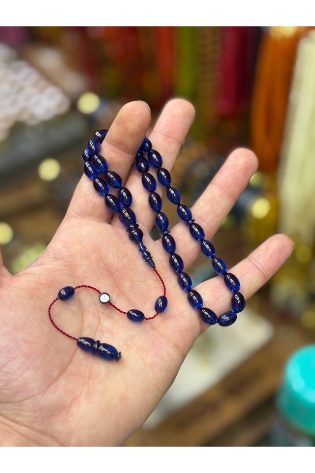 سبحة من صنع الفنّانين باللون الأزرق الداكن والكهرمان الناري الأزرق الليلي