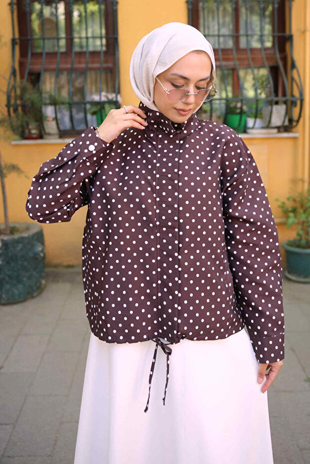 Brown Zippered Polka Dot Jacket