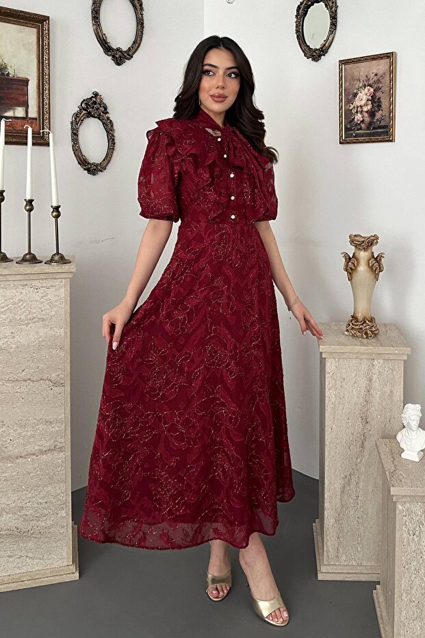 Rochie lungă cu model cu funde - 1