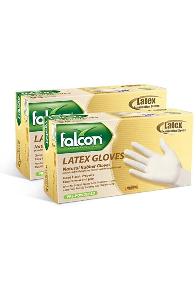 Latex Gloves With Powder, Pre-powdered, Medium (2 Packs x 100 Pieces)