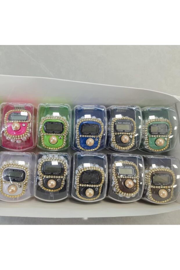 2026 Upgraded 5-Pcs Electronic Finger Counters with Pearl & Rhinestone Decoration LED Light Premium 5-Digit LCD Tasbeeh & Digital Tally Clickers Resettable for Prayer,Sports, Knitting