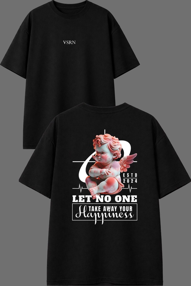 تي شيرت Let No One Design مطبوع من الأمام والخلف باللون الأسود مقاس كبير