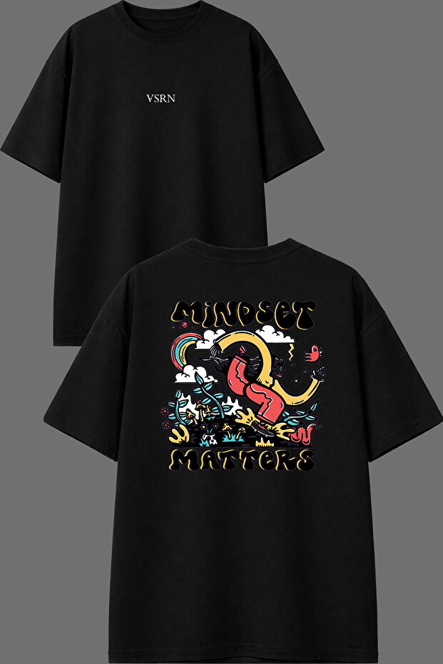 Set Matter Design Front and Back Printed Black Oversize T-Shirt