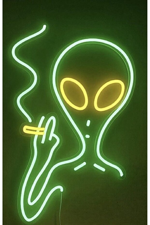 Uzaylı Figürü LED Neon Tablo | Pop Culture Duvar Dekoru | Pleksi Aydınlatmalı Genç Odası Tablosu - 1