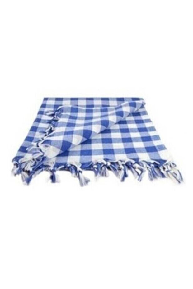 Checkered Fringed Blue Table/Picnic/Tablecloth 165X170