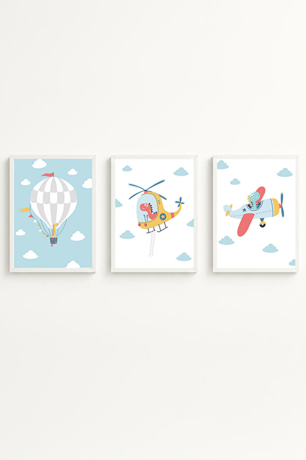 Set of 3 Paintings with White Wooden Frame Huhu191