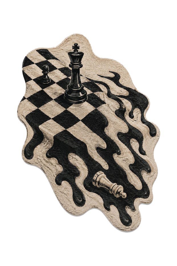 Sdt Artistic Illusionary Chess Patterned Cream Tone Abstract Woven Base Decorative Carpet Sdt1398