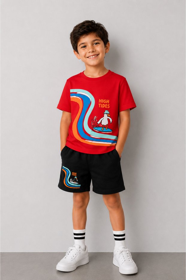 T-Shirt and Shorts Set for Boys and Girls, 100% Cotton, Summer Comfortable Fit, Printed Sports Casual Set (Shorts and T-Shirt Set)