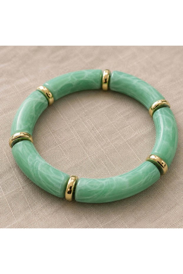 Blk-3025 Water Green Blocky Flexible Bone Bracelet