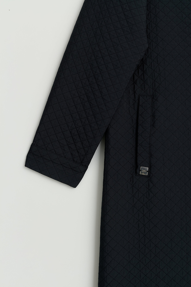 Plus Size Thin Quilted Overcoat - Black - 2