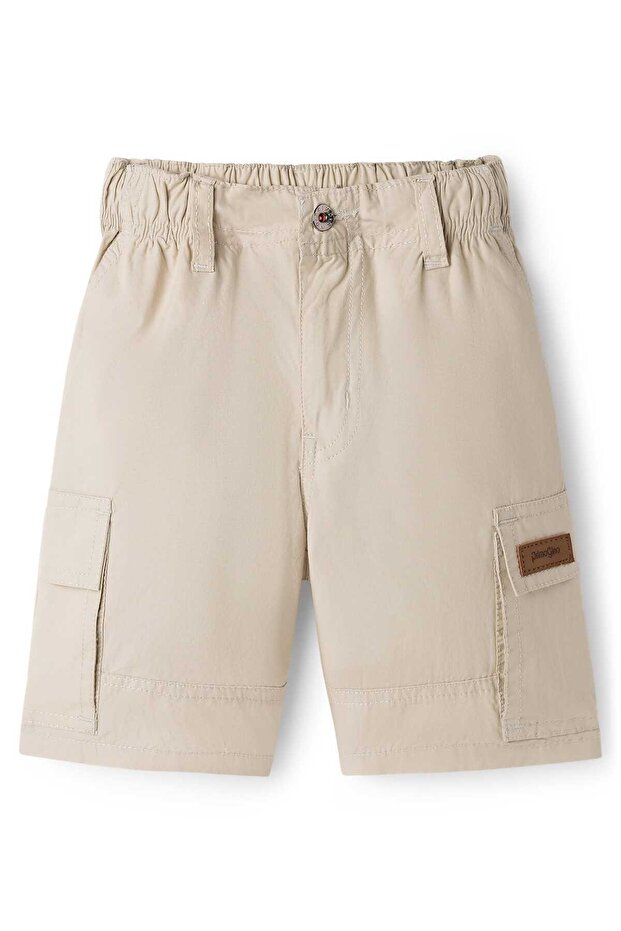 Woven 100% Cotton Poplin Cargo Shorts - Beige
