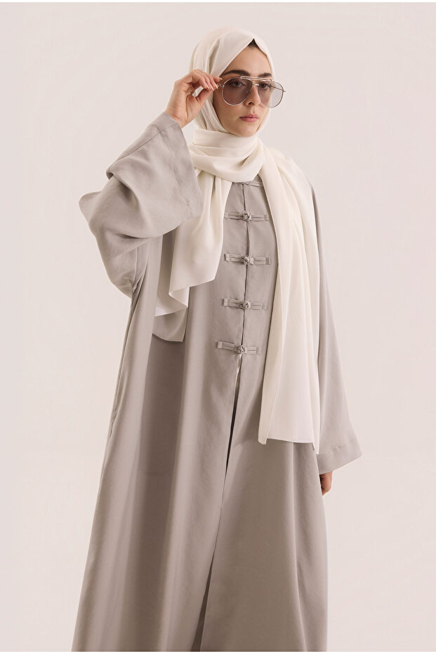 Chinese Buttoned Abaya Gray - 2