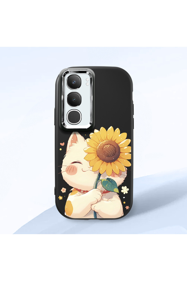 Vivo Y29 5g Compatible Case Camera Protector Black Silicone Couple Phone Case Cat Pattern