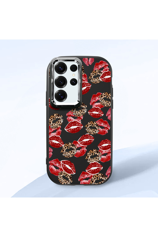 Samsung Galaxy S25 Ultra Compatible Case Camera Protector Black Silicone Couple Phone Case with Kiss Pattern