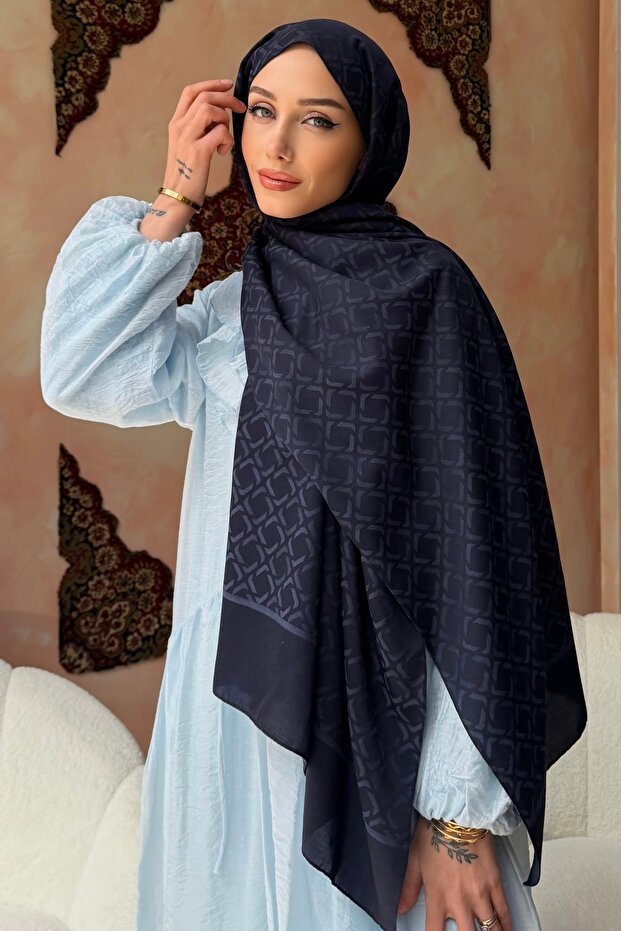 Navy Jacquard Shawl