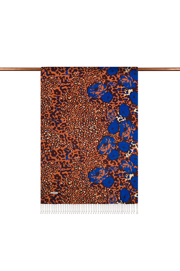 Wild Rose Patterned Silk Shawl Red Copper - 2