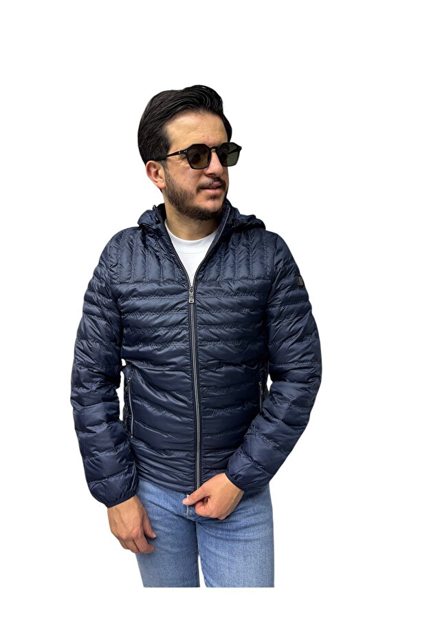 معطف كاجوال رجالي مبطن بنمط مخطط وقلنسوة وقصة ضيقة