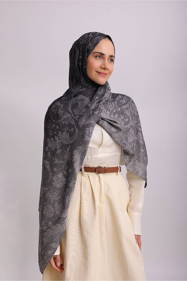 Ahenk Gradient Patterned Double-Sided Shawl - Gray Anthracite