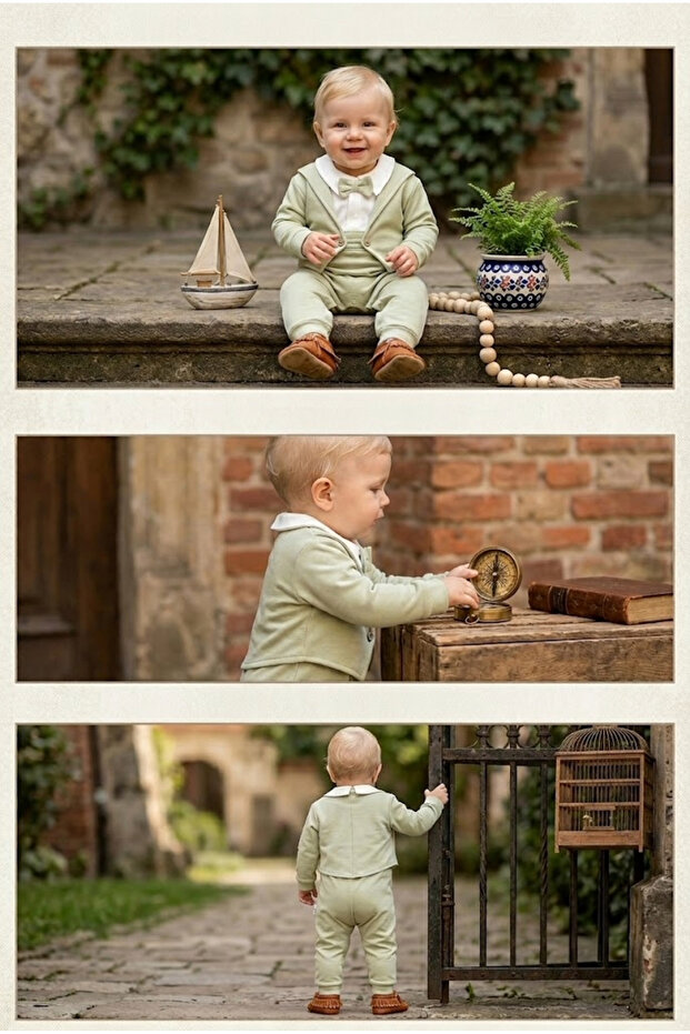 Baby Boy Romper Set with Bow Tie and Vest