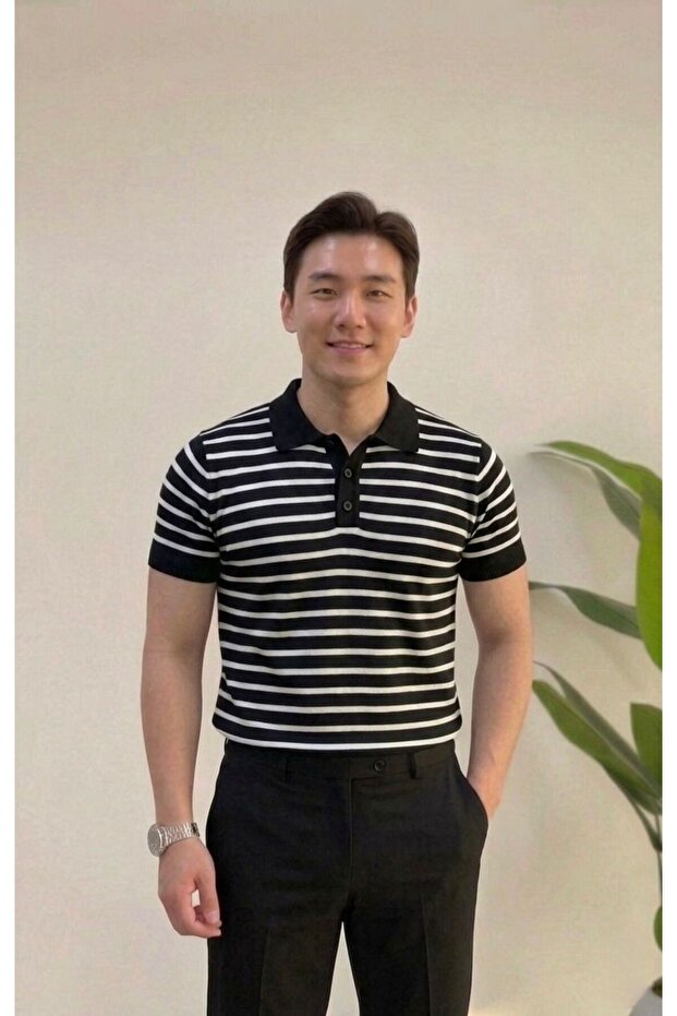 Men's Polo Collar Buttoned Knitted Anti-Sweat Polyamide Fabric