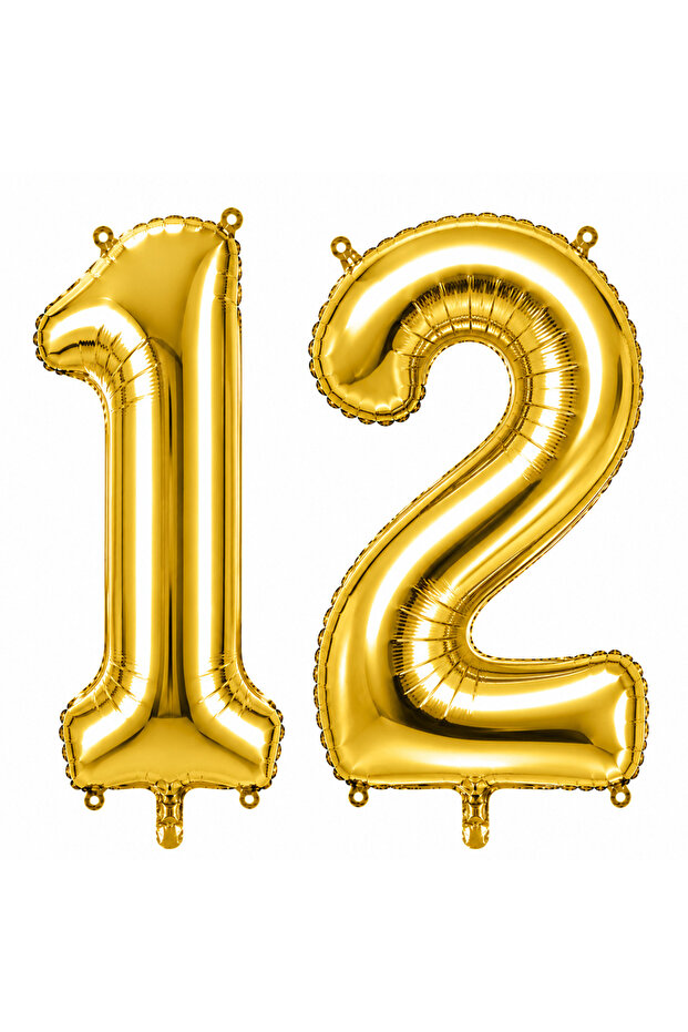 12 Number Foil Balloons Gold Color (36 cm)
