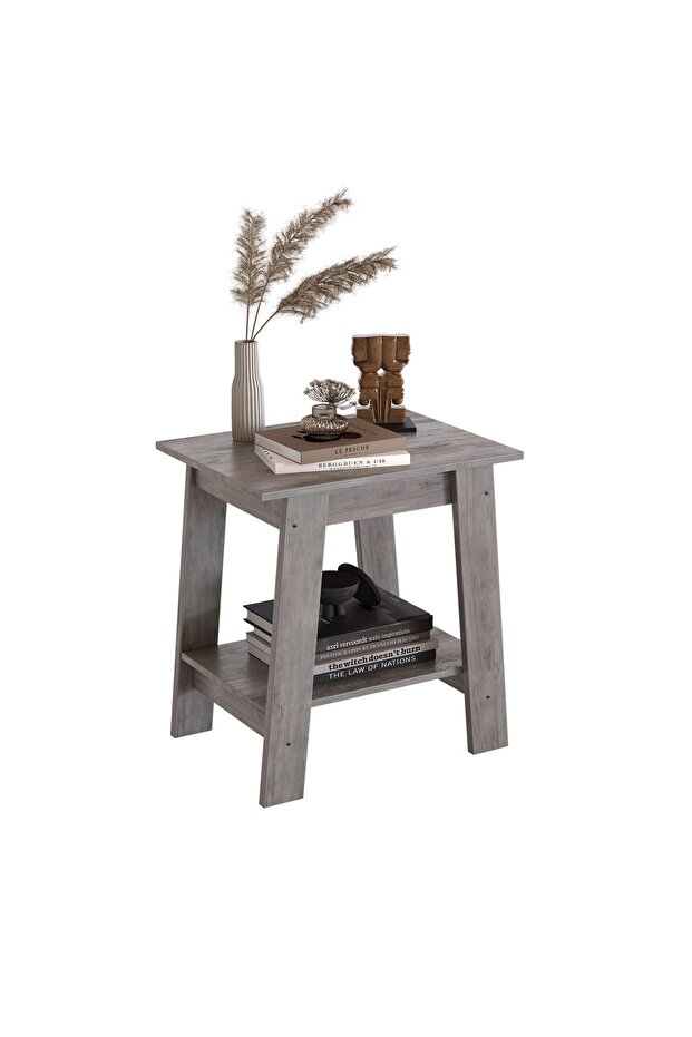 Rustic Style Side Table, Small Wooden Nightstand with 2 Shelves, Ideal for Living Room, Bedroom, Office or Bathroom