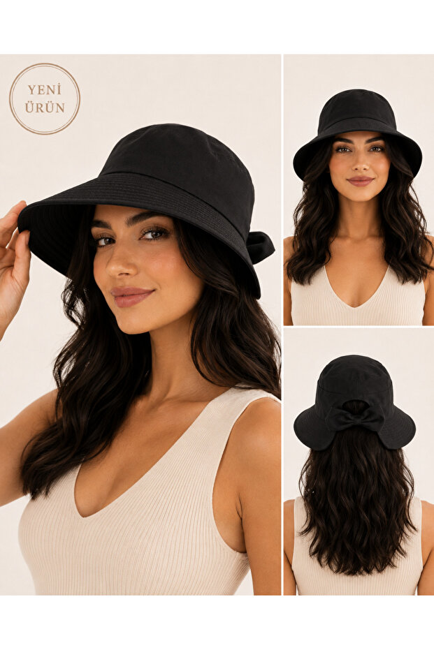 Women's Bowknot Wide Brim Summer Hat Open Back Beach and Daily Use