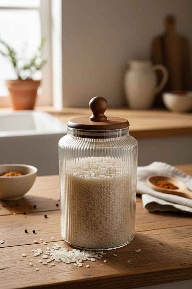 Mien Striped Glass Jar | Storage Container with Lid Mien Striped Glass Jar 1700 ml Transparent Storage Container with Lid