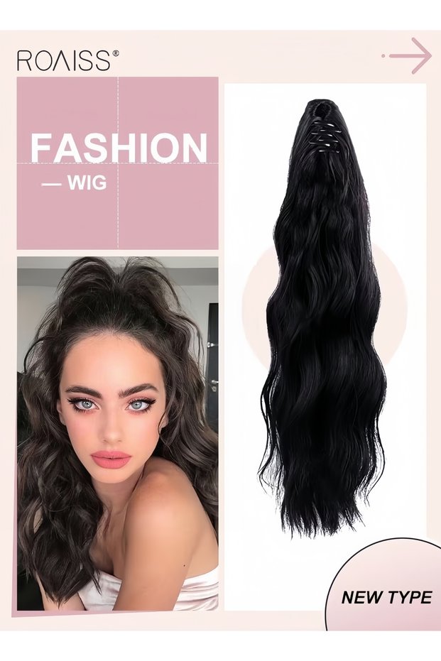 Long Wavy Ponytail Extensions Mini Claw Clip Natural Ponytail Wig Hair Extension Synthetic Hairpiece for Women Girls Party Hairstyle Soft Daily Use (50cm,Black)