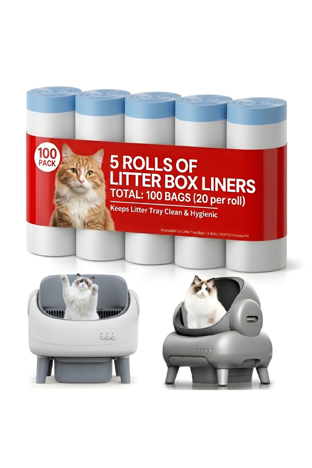 (Pack of 5) Self-Cleaning Cat Litter Box Liners, Drawstring Waste Drawer Replacement Bags