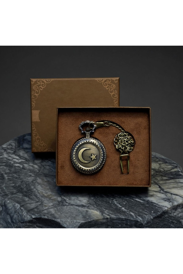 Antique-Style Pocket Watch with Turkish Flag - Stylish and Elegant Model