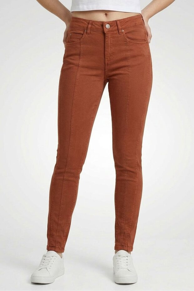 Women Regular Fit Solid Stretchable Jeans, Rust