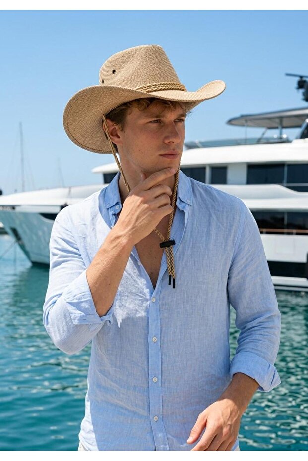 Men's Straw Cowboy Hat with Twisted Cord Ribbon