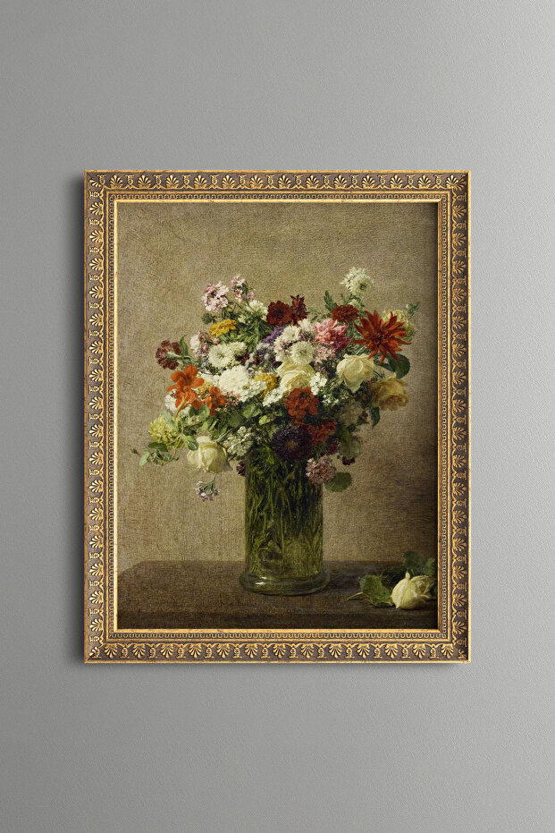 Garden Flowers in Glass Vase - Vintage Patterned Frame - Slim Model