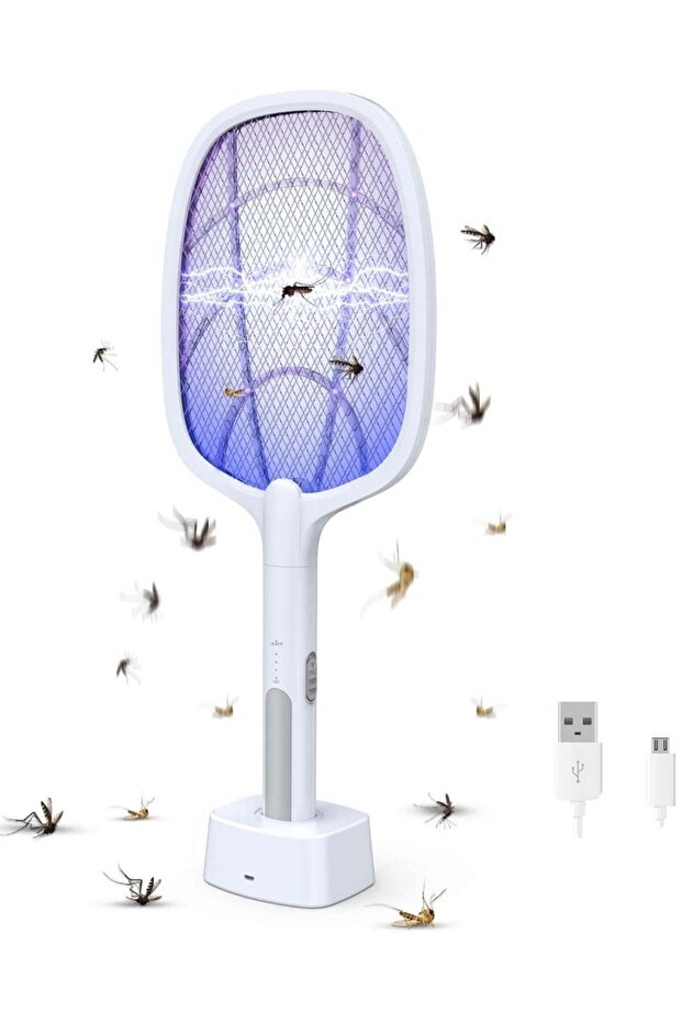Rechargeable Mosquito Racket Killer with UV Light – Electric Insect Zapper with Auto Mode &