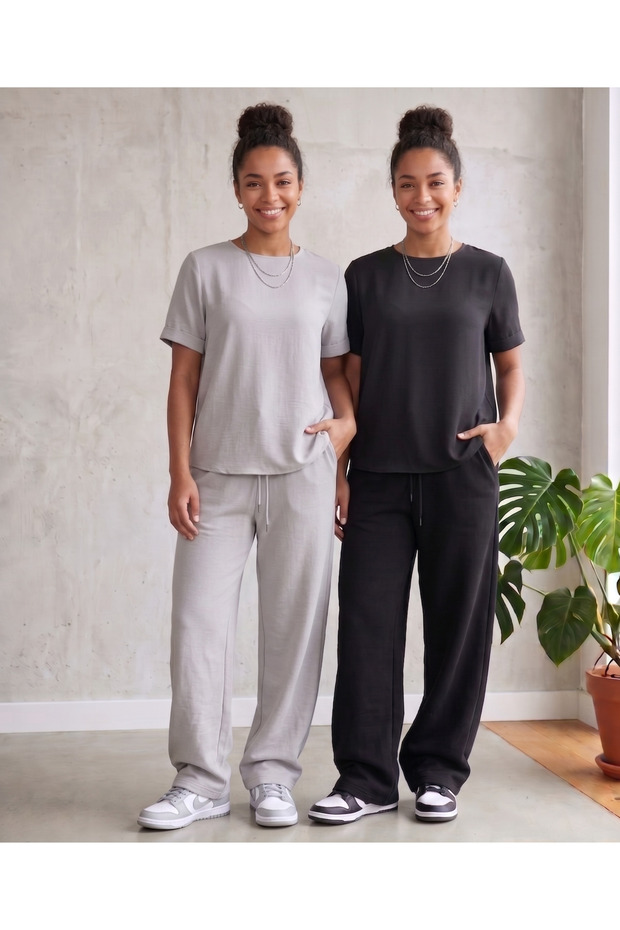 2-Piece Women's Sweatpants (Black & Gray) Oversize Baggy Sweatpants Wide Leg Hijab Set