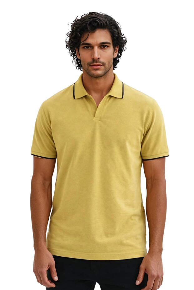 Ar-Ma Men's Polo Collar T-Shirt Unprinted Basic Regular Fit Double Collar Combed Cotton Pique Y31374356702 Mustard
