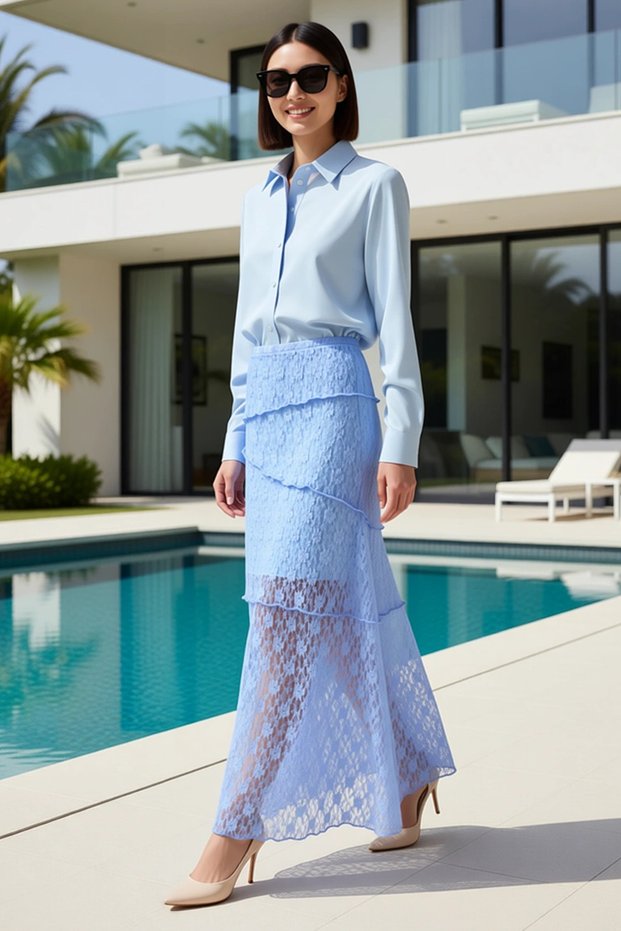 Women's Lace Lined a Line Maxi Skirt Tie Detail Regular Waist Comfortable Casual Summer Modern Stylish